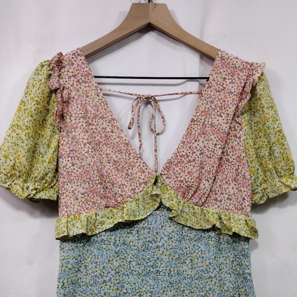 Shein Colorblock Floral Babydoll Dress Women's M Multicolor Artsy Cottagecore - Picture 2 of 9